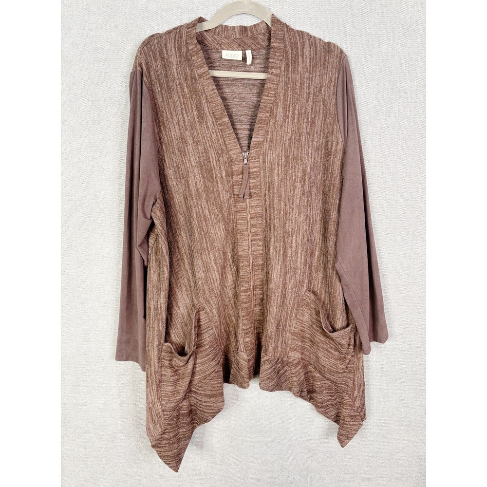 Logo Lori Goldstein Sweater Womens XL Brown Space Dye Full Zip Cardigan Tunic